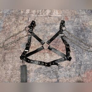 Black Leather Harness with Chains And Spikes